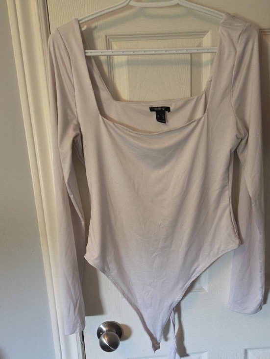 Forever 21 Tops - Forever 21 Light Cream Long Sleeve Square Neck Bodysuit